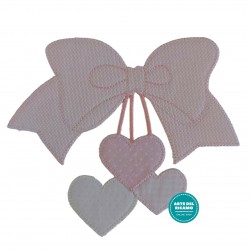 Iron-on Patch Bow with Hearts - Pink